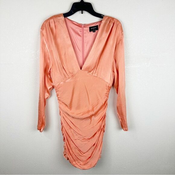 Bardot Orange Karissa Scruch Long Sleeve V-Neck Dress Mini Size Medium 6 - Picture 2 of 8